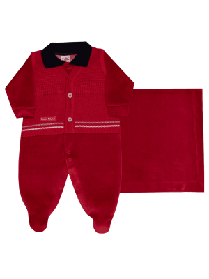 Kit Saída Maternidade Vermelho Menino 3 Peças Plush/Tricô Sonho Mágico