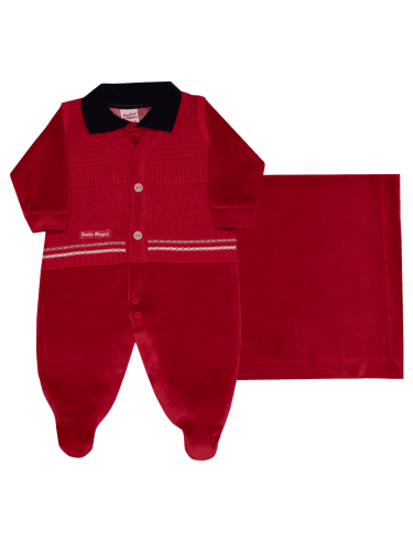 Kit Saída Maternidade Vermelho Menino 3 Peças Plush/Tricô Sonho Mágico