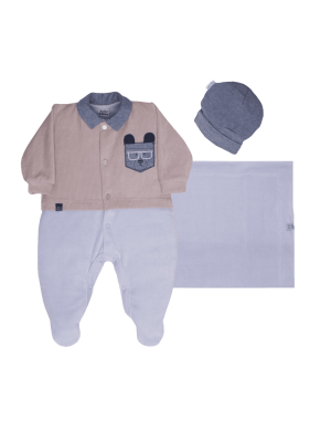 Kit Saída Maternidade Azul 3 Peças Plush Daily Style Sonho Mágico