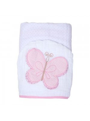 Toalha De Banho Soft Papi Toys Com Capuz Bordado Borboleta Rosa 