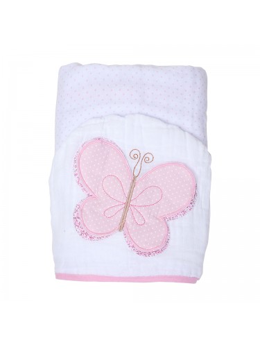 Toalha De Banho Soft Papi Toys Com Capuz Bordado Borboleta Rosa 