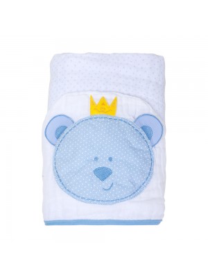 Toalha de banho Soft Papi Toys Com Capuz Bordado Urso Azul Com Coroa 