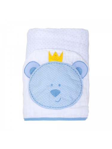 Toalha de banho Soft Papi Toys Com Capuz Bordado Urso Azul Com Coroa 