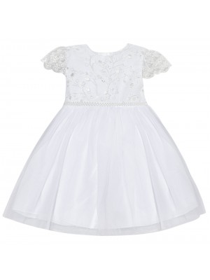 Vestido Branco Batizado Tule Com Perolas Bárbara Kids