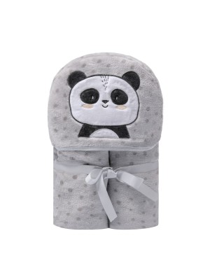 Cobertor De Microfibra Cinza Com Capuz Bordado de Panda Papi Friends