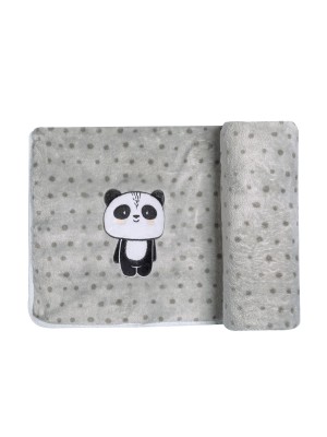 Cobertor de Microfibra Cinza Bordado Papi Friends Panda