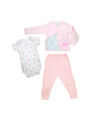 Conjunto Body, Calça e Casaco Malha Rosa Fadinha Patimini