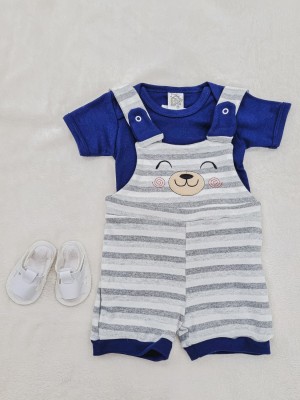 Jardineira Azul Bordada Ursinho Baby Bee 