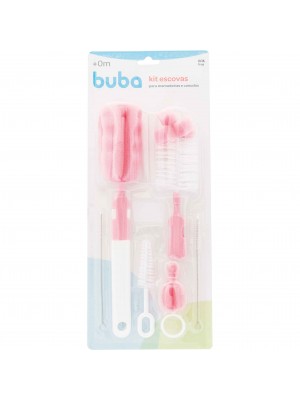 Kit de Escovas para Mamadeira e Canudos Buba Rosa