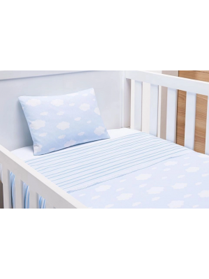 Jogo de Lençol Nuvem Azul Para Berço Americano Baby Joy 