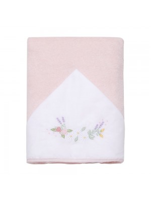 Toalha De Banho Mami Forrada C/ Capuz Bordado Flores Rosa