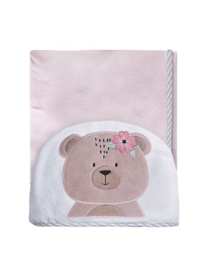 Toalha de Banho Forrada Rosa com capuz bordado de Ursinha Friends