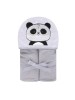 Toalha de Banho Forrada Cinza com capuz bordado de Panda Friends